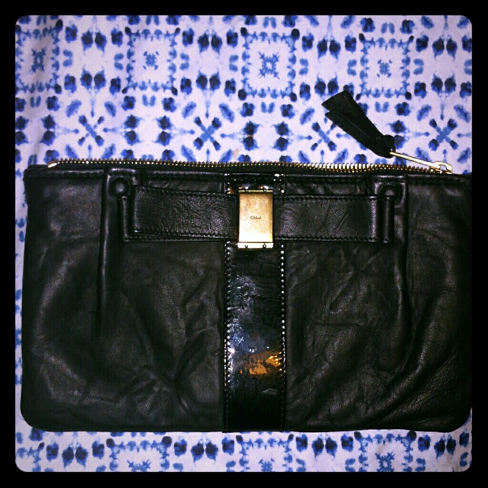 Unused Chloe Black Leather Clutch HandBag